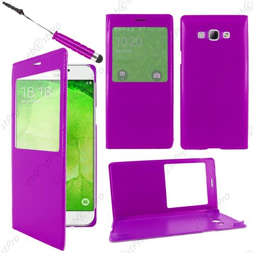 Ebeststar ® Housse Coque Etui Smart View Type S-View Portefeuille Pour Samsung Galaxy A8 Sm-A800f, Couleur Violet + Mini Stylet + Film Protection D'écran