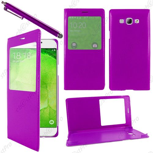 Ebeststar ® Housse Coque Etui Smart View Type S-View Portefeuille Pour Samsung Galaxy A8 Sm-A800f, Couleur Violet + Stylet + Film Protection D'écran