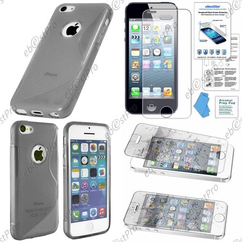 Ebeststar ® Etui Housse Coque S-Line Silicone Protection En Gel Pour Apple Iphone 5s, 5, Couleur Gris + 1 Film Verre Trempé