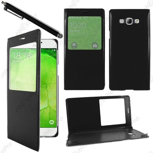 Ebeststar ® Housse Coque Etui Smart View Type S-View Portefeuille Pour Samsung Galaxy A8 Sm-A800f, Couleur Noir + Stylet + Film Protection D'écran