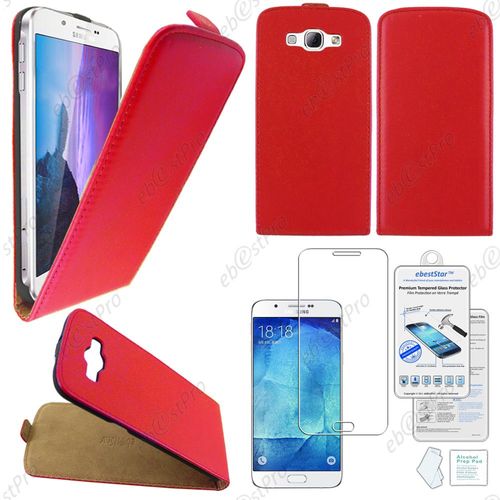 Ebeststar ® Housse Coque Etui En Pu Cuir À Rabat Ultra Fine (Slim Case) Pour Samsung Galaxy A8 Sm-A800f, Couleur Rouge + Film Verre Trempé