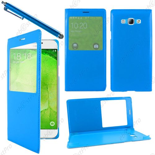 Ebeststar ® Housse Coque Etui Smart View Type S-View Portefeuille Pour Samsung Galaxy A8 Sm-A800f, Couleur Bleu + Stylet + Film Protection D'écran