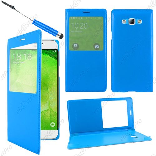 Ebeststar ® Housse Coque Etui Smart View Type S-View Portefeuille Pour Samsung Galaxy A8 Sm-A800f, Couleur Bleu + Mini Stylet + Film Protection D'écran
