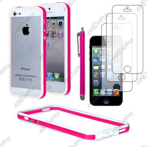 ebestStar ® Housse Etui Coque Bumper de protection pour Apple iPhone 5S, 5, Couleur Rose Bord Blanc + Stylet 3 Film