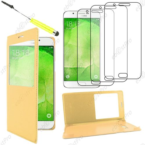 Ebeststar ® Housse Coque Etui Smart View Type S-View Portefeuille Pour Samsung Galaxy A8 Sm-A800f, Couleur Jaune + Mini Stylet 3 Film