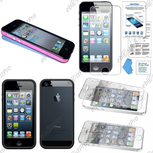 ebestStar ® Bumper Contour de protection Etui Housse Coque pour Apple iPhone 5S, 5, Couleur Rose Bord Noir + 1 Film Verre Trempé