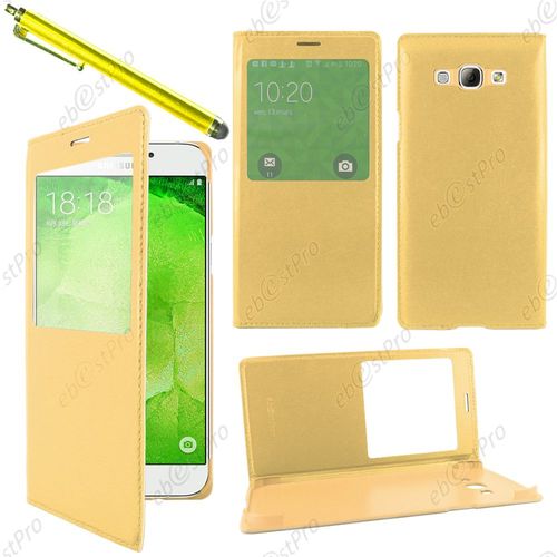 Ebeststar ® Housse Coque Etui Smart View Type S-View Portefeuille Pour Samsung Galaxy A8 Sm-A800f, Couleur Jaune + Stylet + Film Protection D'écran