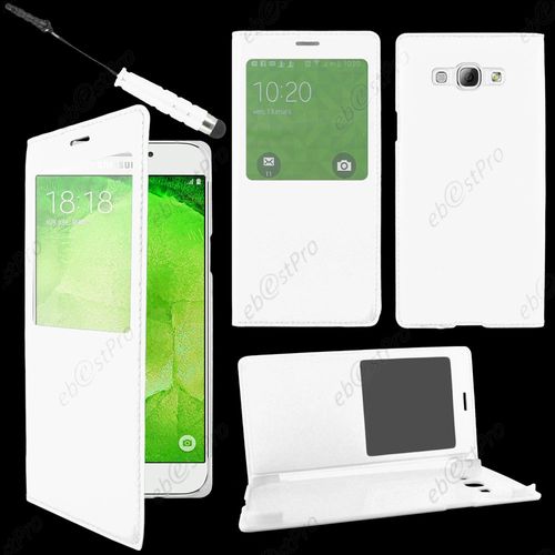 Ebeststar ® Housse Coque Etui Smart View Type S-View Portefeuille Pour Samsung Galaxy A8 Sm-A800f, Couleur Blanc + Mini Stylet + Film Protection D'écran