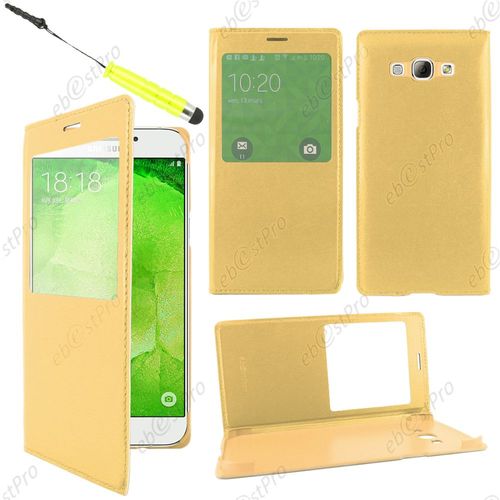 Ebeststar ® Housse Coque Etui Smart View Type S-View Portefeuille Pour Samsung Galaxy A8 Sm-A800f, Couleur Jaune + Mini Stylet + Film Protection D'écran