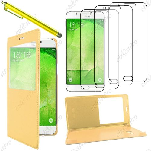Ebeststar ® Housse Coque Etui Smart View Type S-View Portefeuille Pour Samsung Galaxy A8 Sm-A800f, Couleur Jaune + Stylet 3 Film