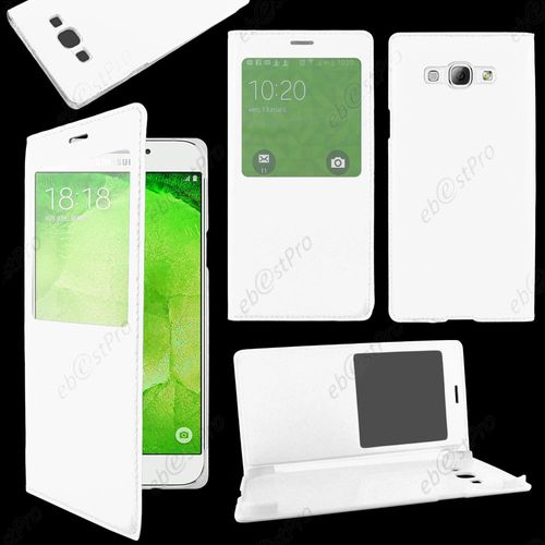 Ebeststar ® Housse Coque Etui Smart View Type S-View Portefeuille Pour Samsung Galaxy A8 Sm-A800f, Couleur Blanc + Film Protection D'écran