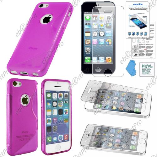 Ebeststar ® Etui Housse Coque S-Line Silicone Protection En Gel Pour Apple Iphone 5s, 5, Couleur Violet + 1 Film Verre Trempé