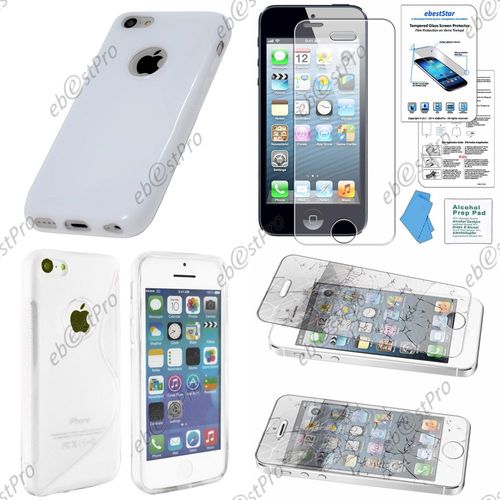 Ebeststar ® Etui Housse Coque S-Line Silicone Protection En Gel Pour Apple Iphone 5s, 5, Couleur Blanc + 1 Film Verre Trempé