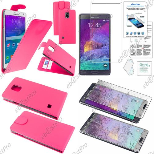 Ebeststar ® Housse Coque Etui Simili Cuir À Rabat Vertical Pour Samsung Galaxy Note 4 N910f, Couleur Rose + Film Verre Trempé