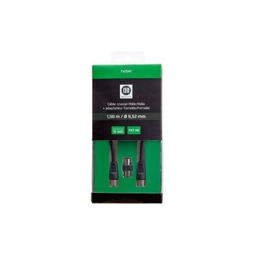 CÃ¢ble coaxial mÃ¢le/femelle 1,5m + 1 adaptateur mÃ¢le/mÃ¢le D2 Diffusion