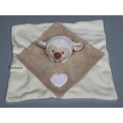 Doudou mouton plat blanc beige coeur Nattou