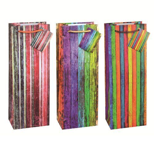 Tsi 84281 Lot De 12 Sacs Cadeau Pour Bouteille Motif Rayé 3 Modèles