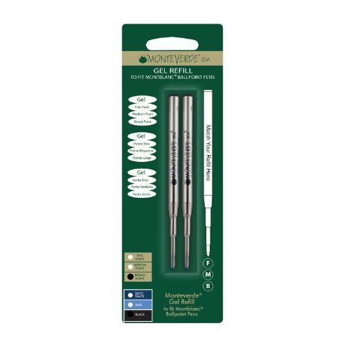 Monteverde Recharge Gel Sans Capuchon Pointe Large Tendre Compatible Stylos À Bille Montblanc - Noir (Lot De 2)
