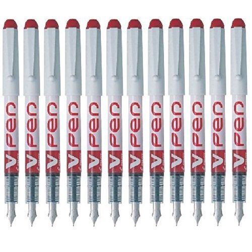 Pilot V-Pen Lot De 12 Stylo À Plume Jetable Largeur De Trait 0,4 Mm Encre Liquide Rouge