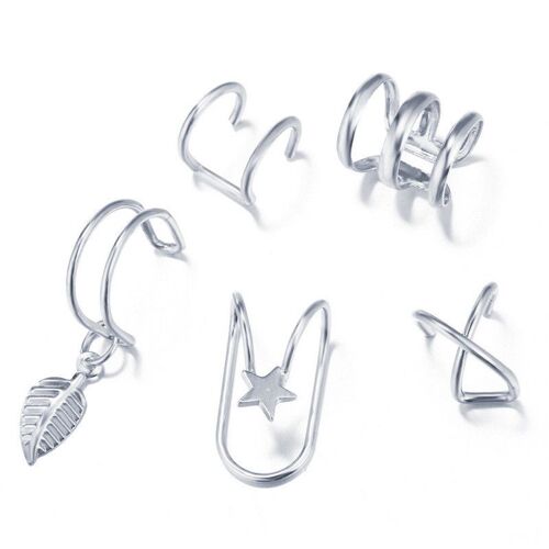 Boucles D'oreilles Pour Femmes, 7 Pièces, Couleur Or, Étoile, Feuilles, Non Piercing, Clip D'oreille, Simple, Faux Cartilage, Manchette D'oreille, Accessoires Bijoux