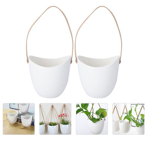 Jardinière Suspendue En Céramique (Blanc), 2 Pièces, Pot De Fleurs Succulentes