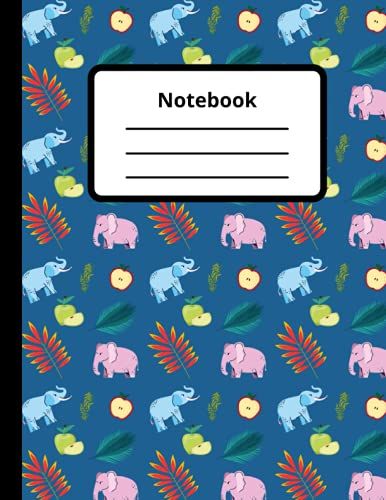 Notebook: Pink And Light Blue Elephant Pattern Journal To Write In Blue Lined Blank Ruled Notebook With Animal Print