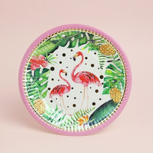 Assiettes en papier feuilles de palmier flamand | 10 pièces/ensemble, vaisselle de table jetables pour fête hawaïenne, cadeau de fête tropicale
