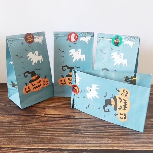 Sac à biscuits et bonbons en forme de citrouille, emballage en papier, bleu, pour emballage de nourriture, pour cadeaux, fournitures de fête d'halloween, 24 pièces/lot