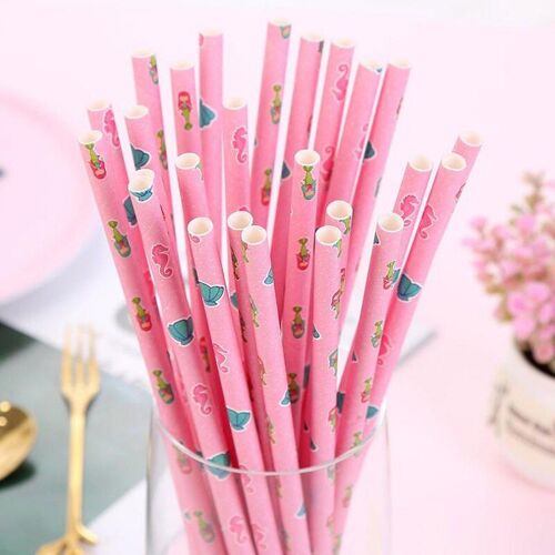 Pailles En Papier Jetables Pour Enfants, 25 Pièces/Ensemble, Kawaii, Sirène, Coquille D'hippocampe, Pour Boire, Pour Fête D'anniversaire, Mariage, Noël