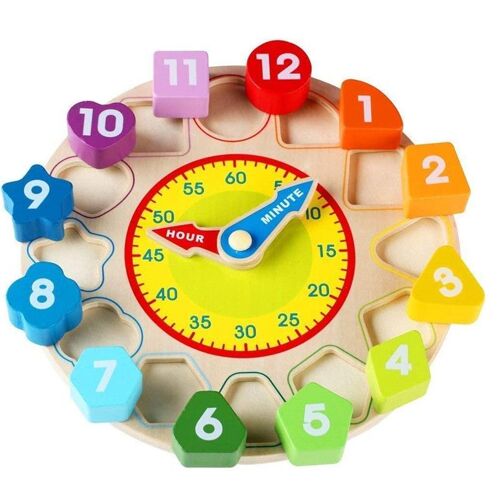 Bois Forme Tri l'horloge - Temps d'enseignement Nombre des Blocs Puzzle Empilement Trieur Scie sauteuse Montessori Apprentissage