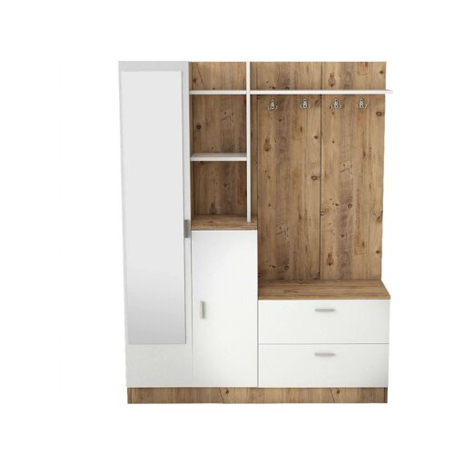 Meuble d'entrée effet bois beige, blanc 140x37 cm