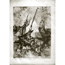 Adolphe Hervier (1818-1879) "Retour De Pêche" Eau Forte Signée Et Contresignée, Numérotée 20/30 / Dimensions : 30x43cm Marges Comprises