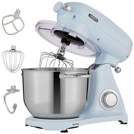 AREBOS Robot Pâtissier Professionnel 1800W Retro | Bleu | Faible Bruit | Robot de Cuisine Multifonction avec Fouet, Batteur, Crochet | Bol d'Acier Inoxydable 6 Litres | 6 Vitesses