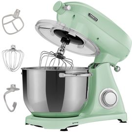 AREBOS Robot Pâtissier Professionnel 1800W Retro | Vert | Faible Bruit | Robot de Cuisine Multifonction avec Fouet, Batteur, Crochet | Bol d'Acier Inoxydable 6 Litres | 6 Vitesses