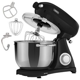 AREBOS Robot Pâtissier Professionnel 1800W Retro | Noir | Faible Bruit | Robot de Cuisine Multifonction avec Fouet, Batteur, Crochet | Bol d'Acier Inoxydable 6 Litres | 6 Vitesses