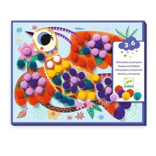 Jeu De Moisaque Créatif Collages Pompons - Panachés - Djeco Silhouettes Et Pompons
