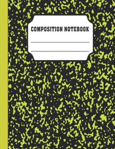 Wide Ruled Composition Notebook For School, 100 Pages: Lemon Green Marble Cover Notebook