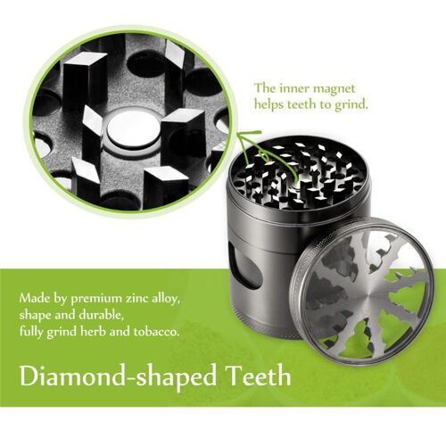 6.8cm Grinder Moulin à Herbes Épices en Zinc Alliage en 4 Pièces avec Guichet - Nickel-schwarz