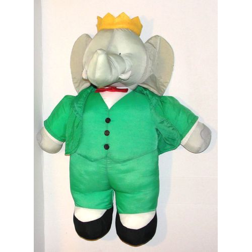 Babar Grand Format 60 Cm Peluche En Toile Style Puffalump - Doudou L'elephant Babar Yeux Feutrine Vintage 1991