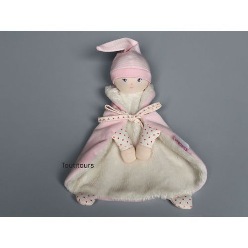 Doudou poupée plat rose blanc Corolle