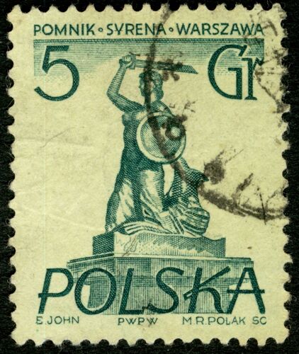 Timbre Oblitéré Polska, Pomnik Syrena Warszawa, 5 Gr