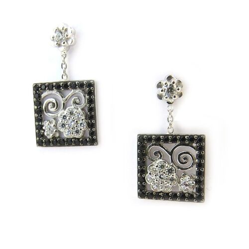 Altesse [M2723] - Boucles Argent 'flora' Noir Blanc