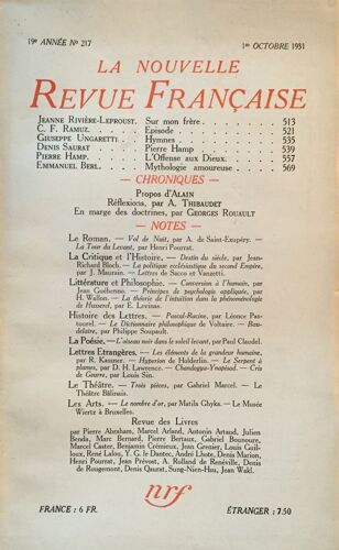 La Nouvelle Revue Française (1908-1943) N° 217 Octobre 1931