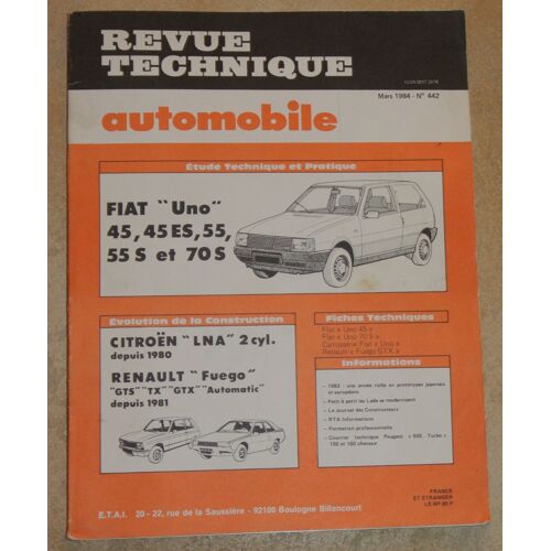 Revue Technique Automobile  Fiat "Uno"      N°442 