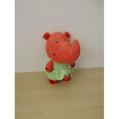 Doudou Rhinocéros Rose Robe Verte Ti'lidou Malin