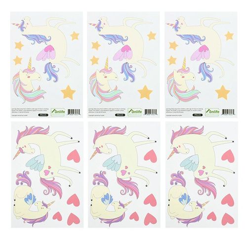 Autocollants Muraux Licorne Arc En Ciel, 6 Pièces, Mignon, Feuilles Vertes, Pour Enfants, Chambre De Bébé, Chambre À Coucher, Salon, Pépinière, Décor De Maison