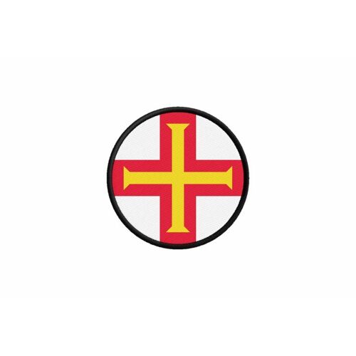 Patch Ecusson Drapeau Guernesey Imprime Thermocollant Rond Cocarde