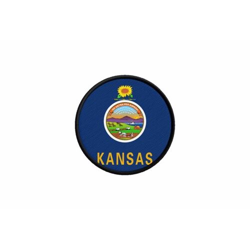 Patch Ecusson Drapeau Usa Americain Etats Unis Kansas Imprime Rond Cocarde