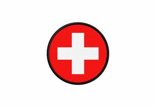 Patch Ecusson Drapeau Suisse Swiss Imprime Thermocollant Rond Cocarde