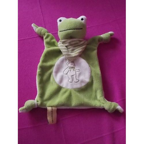 Doudou plat grenouille vert foulard  marque "prévoir. com valoria" 